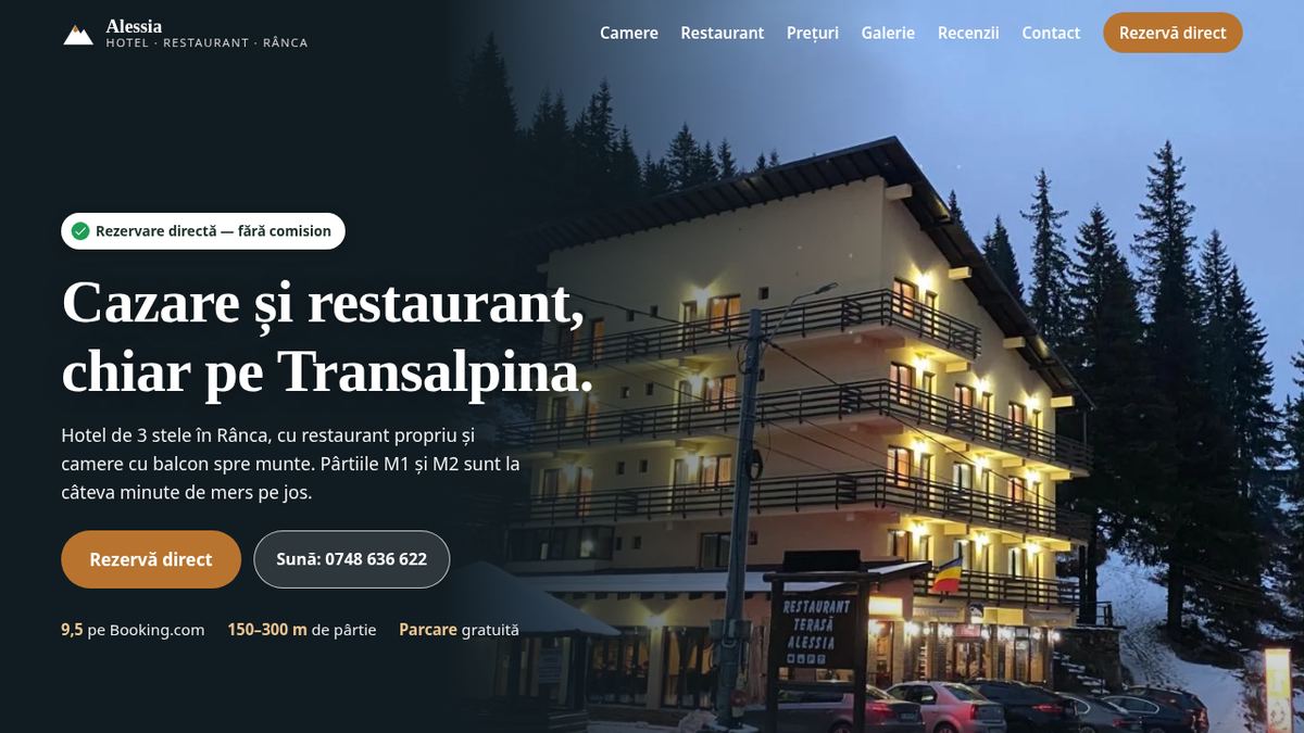 Captură de pe demo-ul Hotel Alessia, fără link public