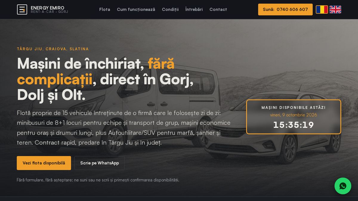 Captură de pe pagina Rent-a-Car a Energy Emiro